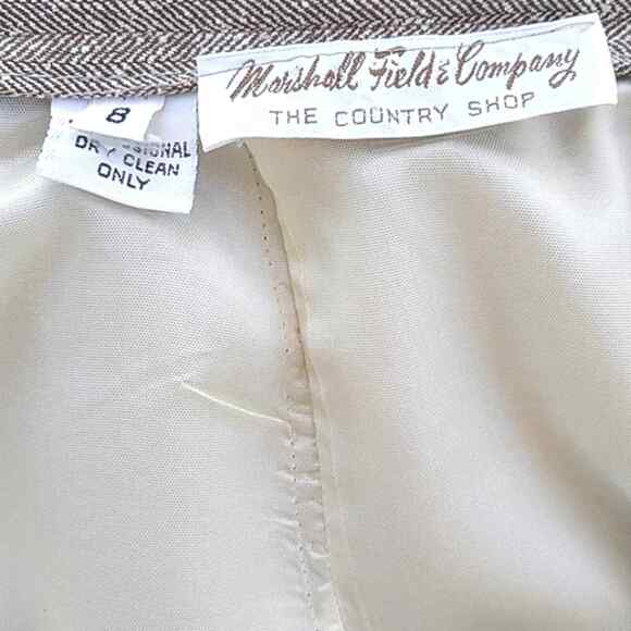 Marshall Field's Country Vintage Tan Herringbone Blazer Pencil 2 PC Skirt Set 8 - Picture 5 of 13